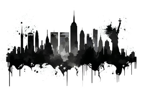 Vector illustration of New York in black silhouette against a clean white background, capturing graceful forms.のイラスト素材