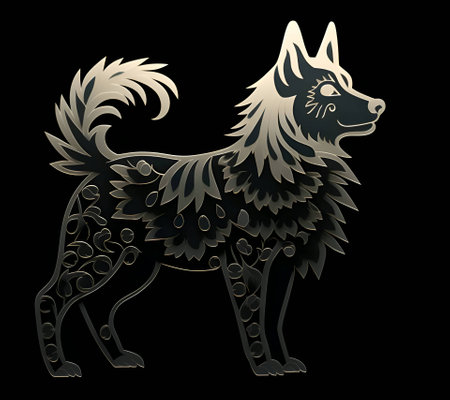 Vector illustration of a dog in green silhouette against a clean black background, capturing graceful forms.のイラスト素材