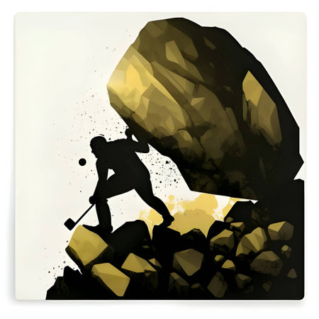 Vector illustration of a man supporting a large boulder in black silhouette against a clean white background, capturing graceful forms.のイラスト素材