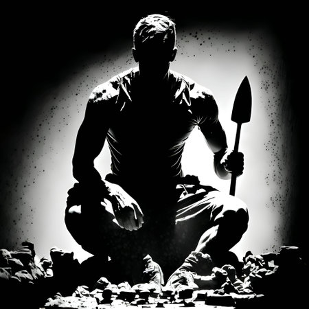 Vector illustration of a man with a spatula in black silhouette against a clean white background, capturing graceful forms.のイラスト素材