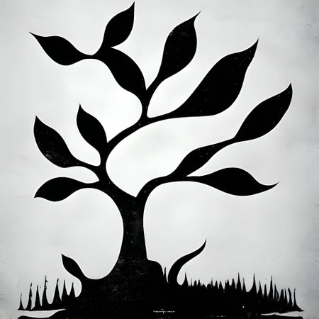 Vector illustration of a tree in black silhouette against a gray background, capturing graceful forms.のイラスト素材