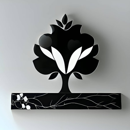 Vector illustration of a tree with apples in black silhouette against a gray background, capturing graceful forms.のイラスト素材