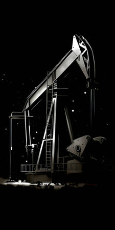 Vector illustration of a refinery in black silhouette against a dark background, capturing graceful forms.のイラスト素材