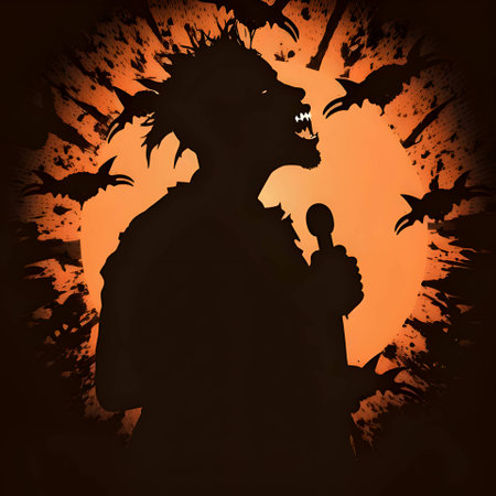 Vector illustration of a best in black silhouette against a clean orange background, capturing graceful forms.のイラスト素材