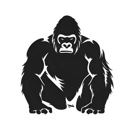 Vector illustration of a gorilla in black silhouette against a clean white background, capturing graceful forms.のイラスト素材