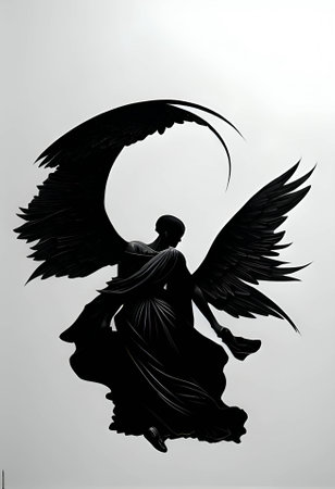 Vector illustration of a woman as angel in black silhouette against a clean white background, capturing graceful forms.のイラスト素材