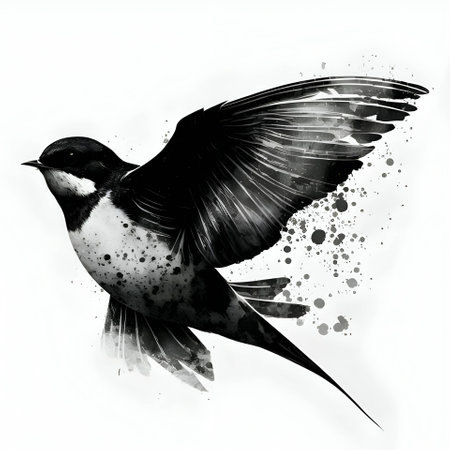 Vector illustration of a bird in black silhouette against a clean white background, capturing graceful forms.のイラスト素材