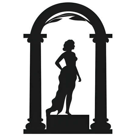 Vector illustration of a women between the pillars in black silhouette against a clean white background, capturing graceful forms.のイラスト素材