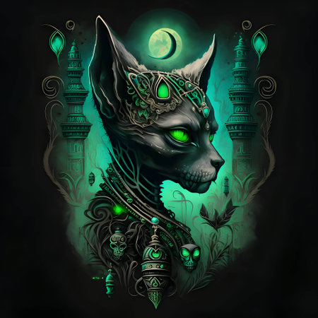 An abstract representation of a cat's head on a vibrant green background.のイラスト素材