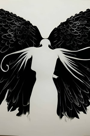 Vector illustration of a woman as angel in black silhouette against a clean white background, capturing graceful forms.のイラスト素材