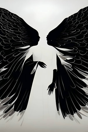 Vector illustration of a woman as angel in black silhouette against a clean white background, capturing graceful forms.のイラスト素材