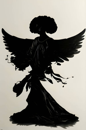 Vector illustration of a woman as angel in black silhouette against a clean white background, capturing graceful forms.Vector illustration of a woman as angel in black silhouette against a clean white background, capturing graceful forms.のイラスト素材
