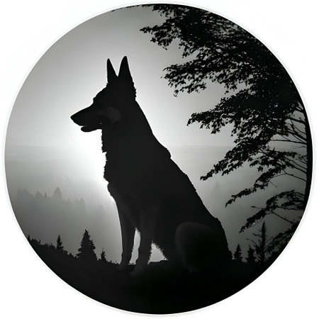 Vector illustration of a dog in circle in black silhouette against a clean white background, capturing graceful forms.のイラスト素材