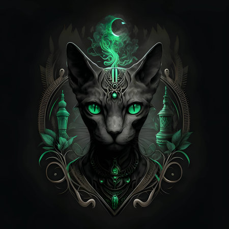 An abstract representation of a cat's head on a vibrant green background.のイラスト素材