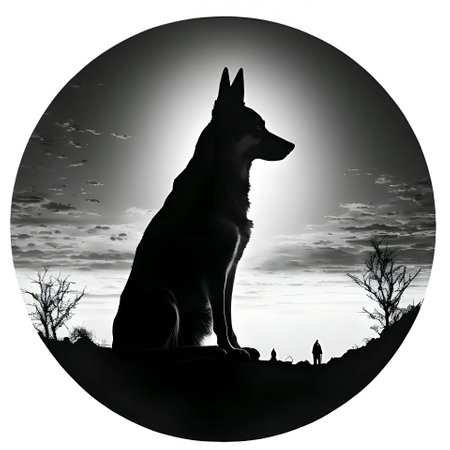Vector illustration of a dog in circle in black silhouette against a clean white background, capturing graceful forms.のイラスト素材