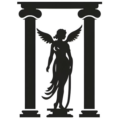 Vector illustration of a women between the pillars in black silhouette against a clean white background, capturing graceful forms.のイラスト素材