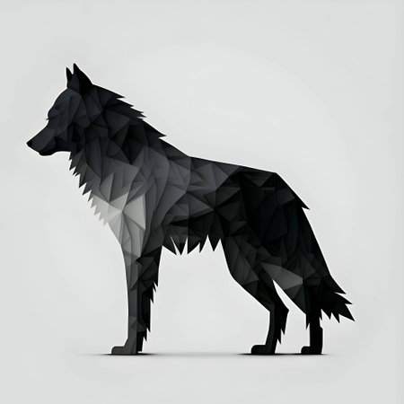 Vector illustration of a wolf in black silhouette against a clean white background, capturing graceful forms.のイラスト素材