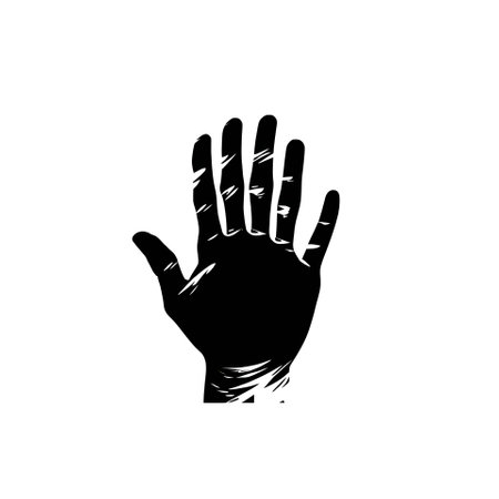 Vector illustration of a palm of the hand in black silhouette against a clean white background, capturing graceful forms.のイラスト素材