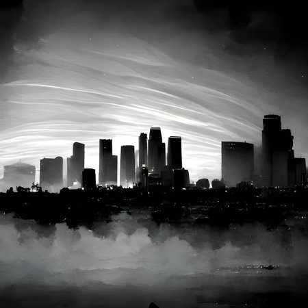 Vector illustration of a city in black silhouette against a clean gray background, capturing graceful forms.のイラスト素材