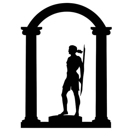 Vector illustration of a women between the pillars in black silhouette against a clean white background, capturing graceful forms.のイラスト素材