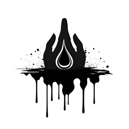 Vector illustration of a drop of oil in black silhouette against a clean white background, capturing graceful forms.のイラスト素材