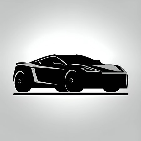 Vector illustration of a sports car in black silhouette against a clean white background, capturing graceful forms.のイラスト素材
