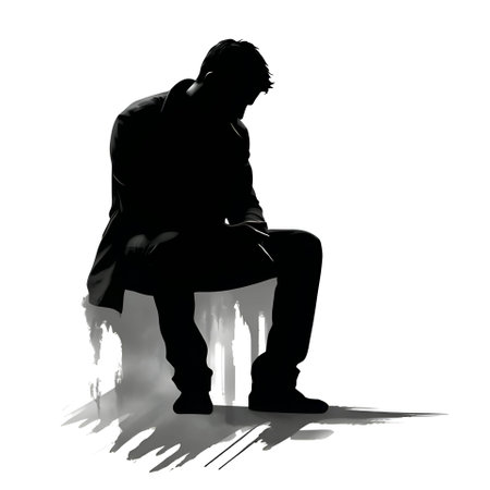 Vector illustration of a seated man in black silhouette against a clean white background, capturing graceful forms.のイラスト素材