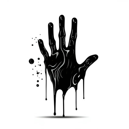 Vector illustration of a bloody hand in black silhouette against a clean white background, capturing graceful forms.のイラスト素材