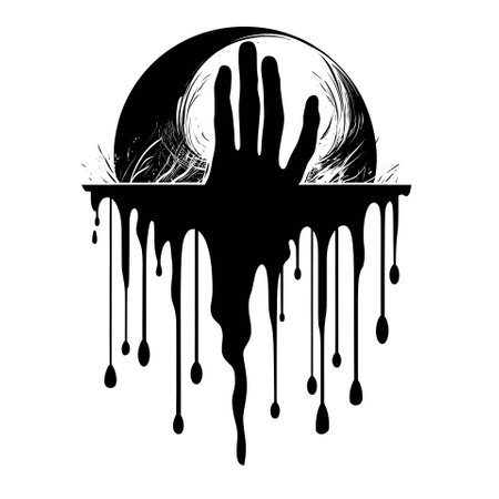 Vector illustration of a hand in circle in black silhouette against a clean white background, capturing graceful forms.のイラスト素材