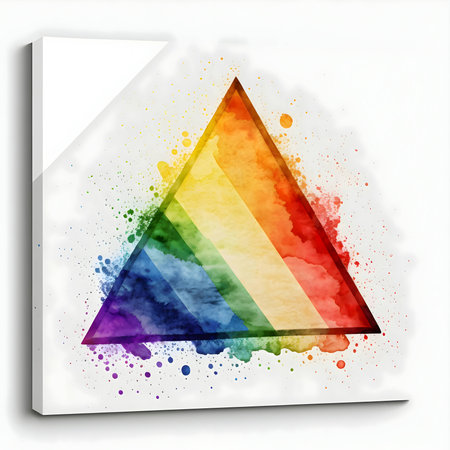 Vibrant rainbow LGBT triangle emblem shining on a clean white background, symbolizing unity, diversity, and equality.のイラスト素材