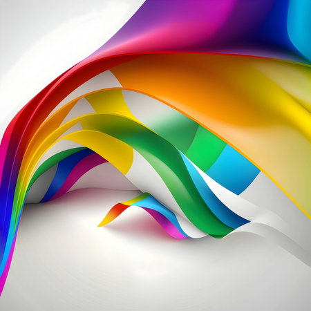 Abstract illustration of a vibrant wave-like pattern with a mix of bright and bold colors creating a dynamic and energetic background.のイラスト素材