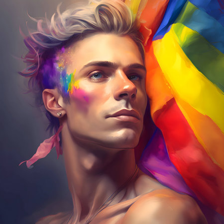 Silhouette of a person adorned with the vibrant colors of the LGBT rainbow.のイラスト素材
