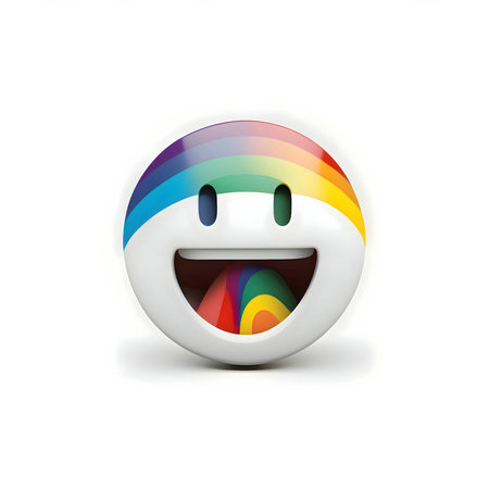 Logo concept, a smiling squareball with a rainbow flag on a white background.のイラスト素材