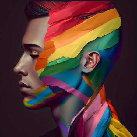 Silhouette of a person adorned with the vibrant colors of the LGBT rainbow.のイラスト素材
