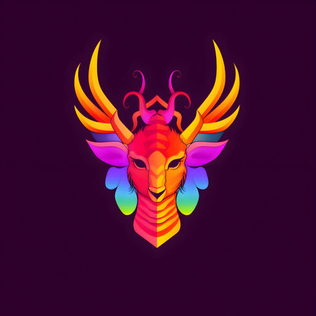Logo concept: A vibrant and colorful head with graceful horns, set against a dark background, symbolizing uniqueness and creativity.のイラスト素材