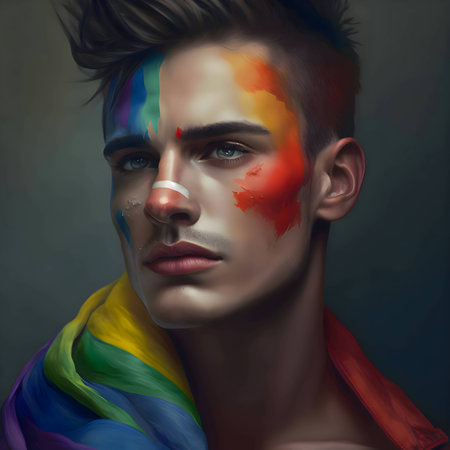 Silhouette of a person adorned with the vibrant colors of the LGBT rainbow.のイラスト素材