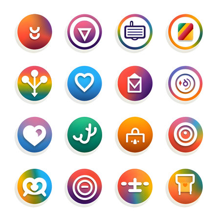 Set of vibrant and colorful icons, each representing a different concept, displayed on an isolated white background.のイラスト素材