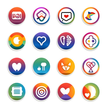 Set of vibrant and colorful icons, each representing a different concept, displayed on an isolated white background.のイラスト素材