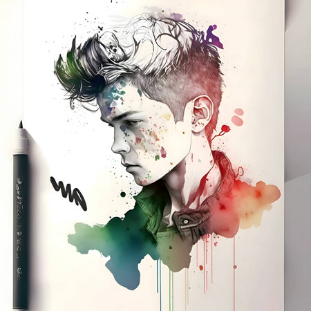 Abstract illustration of an LGBT person depicted in a colorful and artistic drawing style, celebrating diversity and inclusivity.のイラスト素材