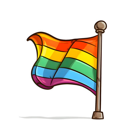 In the illustration, a vibrant LGBT flag stands proudly against a clean white background, symbolizing inclusivity and equality.のイラスト素材