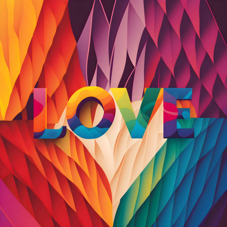 A colorful background with the word "Love" written in bold and vibrant letters.のイラスト素材