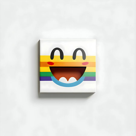 Logo concept, a smiling square with a rainbow flag on a white background.のイラスト素材