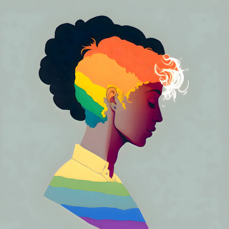 Silhouette in vibrant LGBT rainbow colors on a light background, symbolizing diversity and equality.のイラスト素材