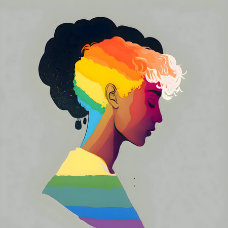 Silhouette in vibrant LGBT rainbow colors on a light background, symbolizing diversity and equality.のイラスト素材