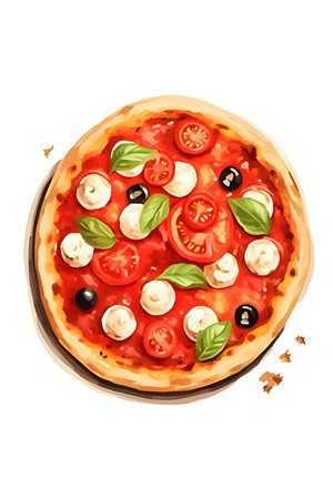 A mouthwatering pizza, perfectly cooked and presented on a clean, white background.のイラスト素材