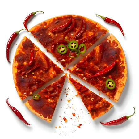 An isolated illustration of a jalapeno pizza on a white background.の写真素材