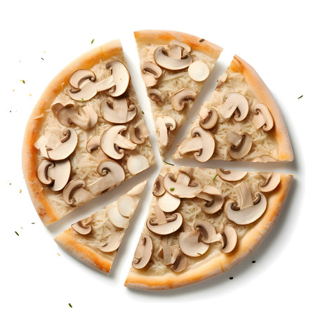 An isolated illustration of a mushroom pizza on a white background.の写真素材