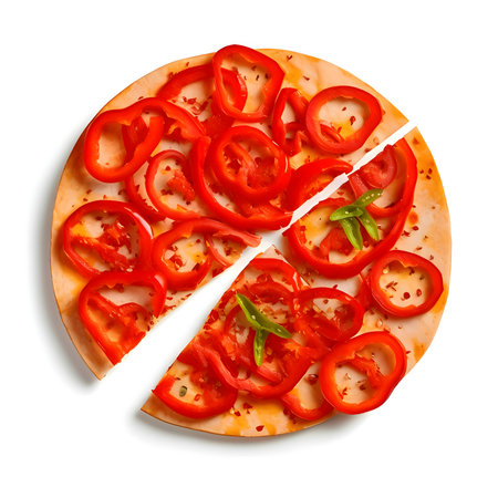 An isolated illustration of a pizza with peppers on a white background.の写真素材