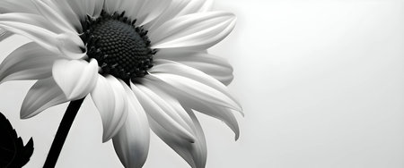 Banner with a grayscale sunflower on a white isolated background, perfect for adding an inscription.のイラスト素材