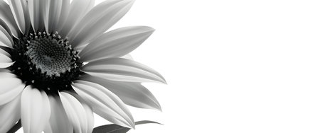Banner with a grayscale sunflower on a white isolated background, perfect for adding an inscription.のイラスト素材